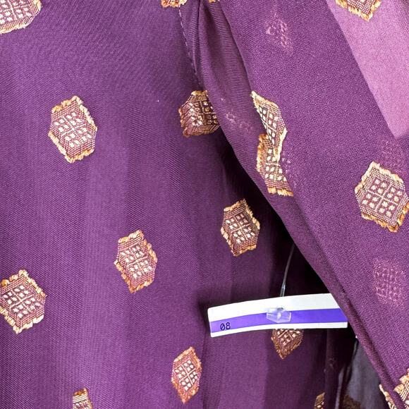 Calvin Klein Printed Tie Cuff Long Sleeve Shift Mini Dress Gold Burgundy 2 NWT - Picture 11 of 13